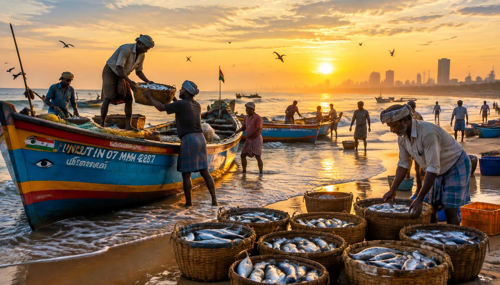 Chennai coastal fishing boats